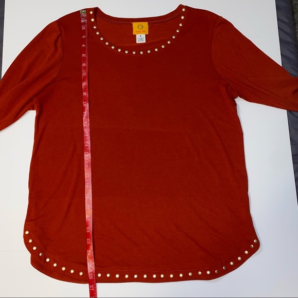 Ruby Rd. Rust Red Top w/ Gold embellishments on the neck, bottom & sleeves - Med - Picture 7 of 12